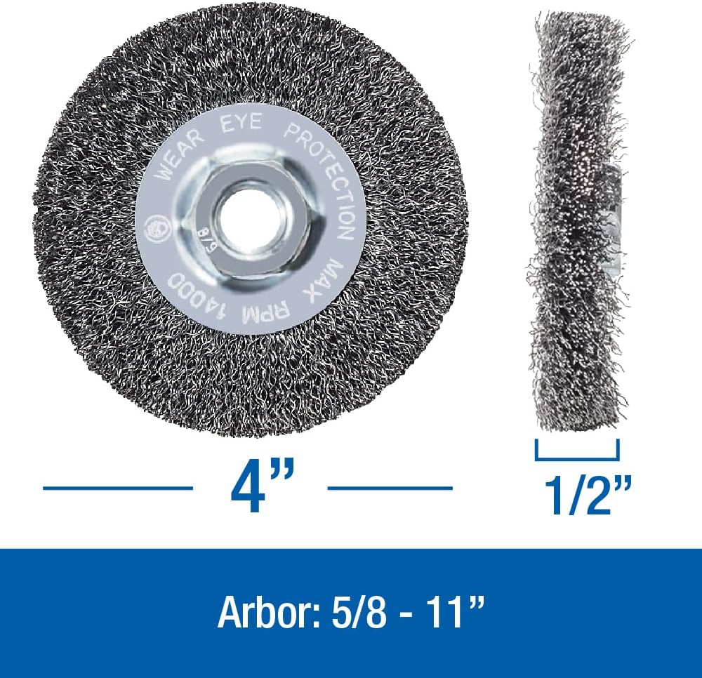 Mercer Industries 187010 - 4" x 1/2" x 5/8"-11 Crimped Wire Wheel, .014 Carbon Steel Wire
