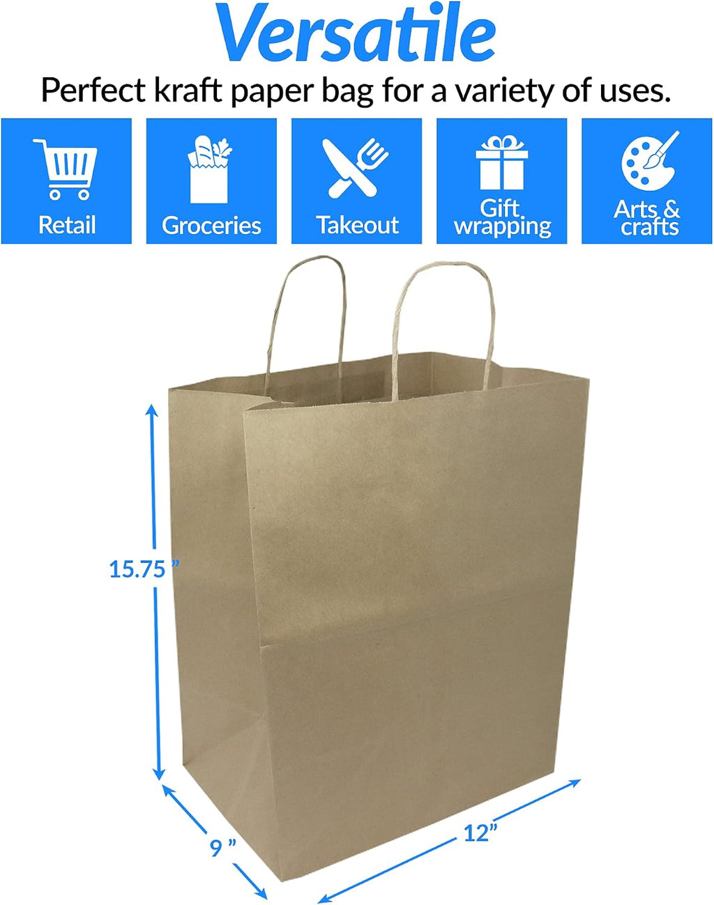 55 Pack Paper Bags with Handles | Kraft Brown
