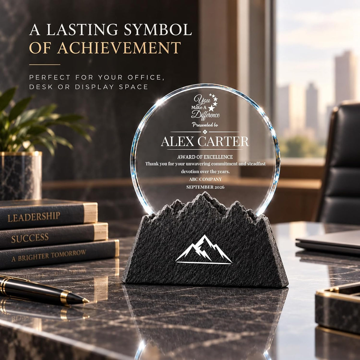 Custom Crystal Trophy with Logo & Text, Employee Recognition Award