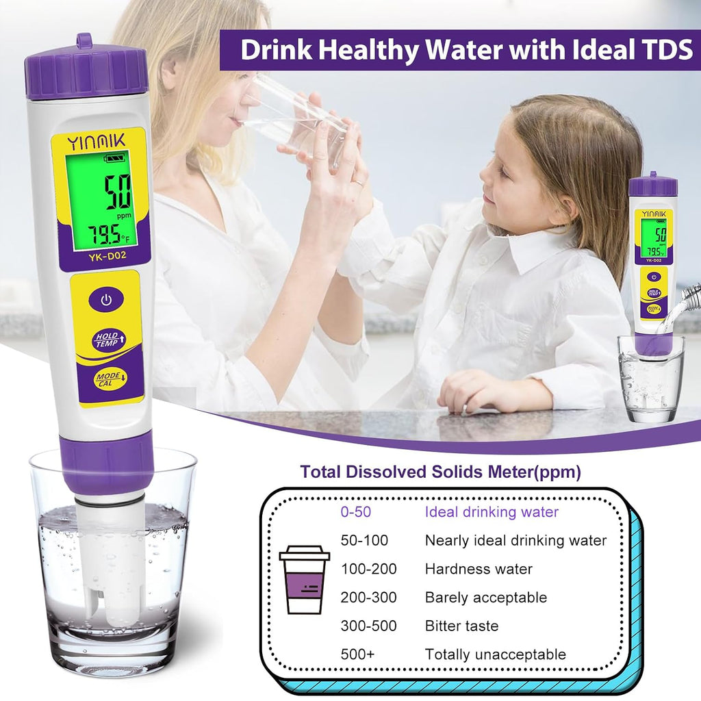 Hydrogen Water Tester, 6 in 1 pH TDS H2 EC ORP Temp Meter for Water