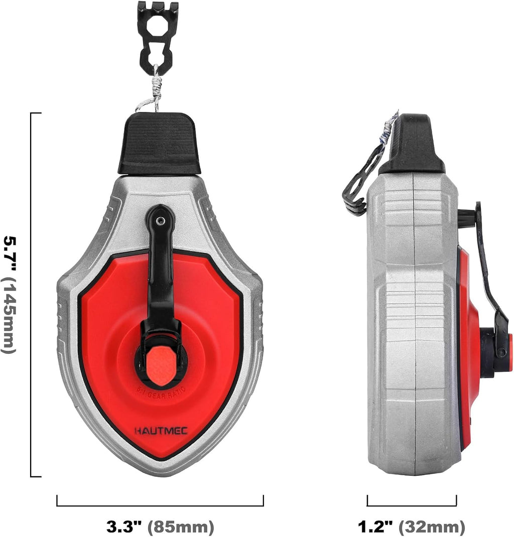 Pro Chalk Line Tool, 100ft Chalk Reel with 6:1 Gear Ratio, Aluminum Chalk Box and Construction String Line, Carpentry