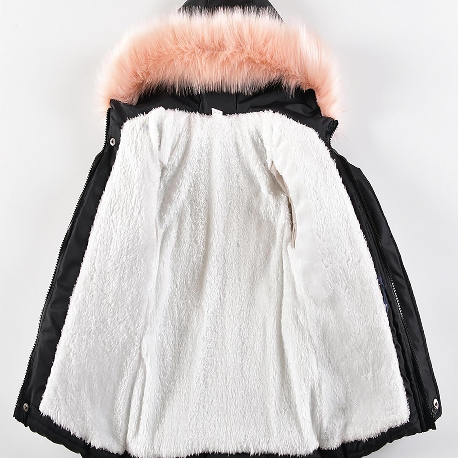 Girls Winter Coat Cute Zip Up Puffer Jackets Kids Warm Solid Quilted Padded Down Jacket Outwear with Faux Fur Hood