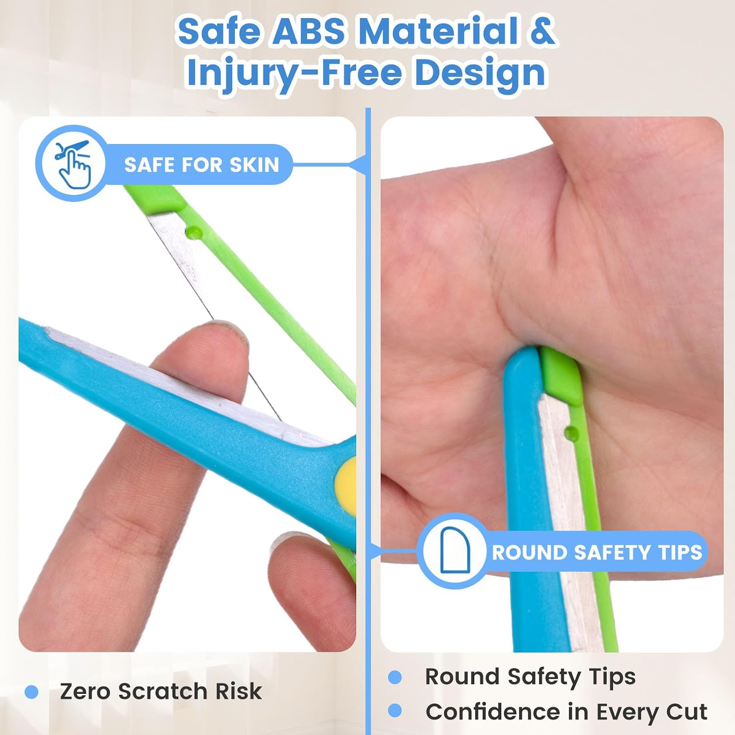 Kids Craft Scissors, 6PCS Blunt Tip Safety Scissors Stocking Stuffer for Toddler, Anti-Pinch Design for Child