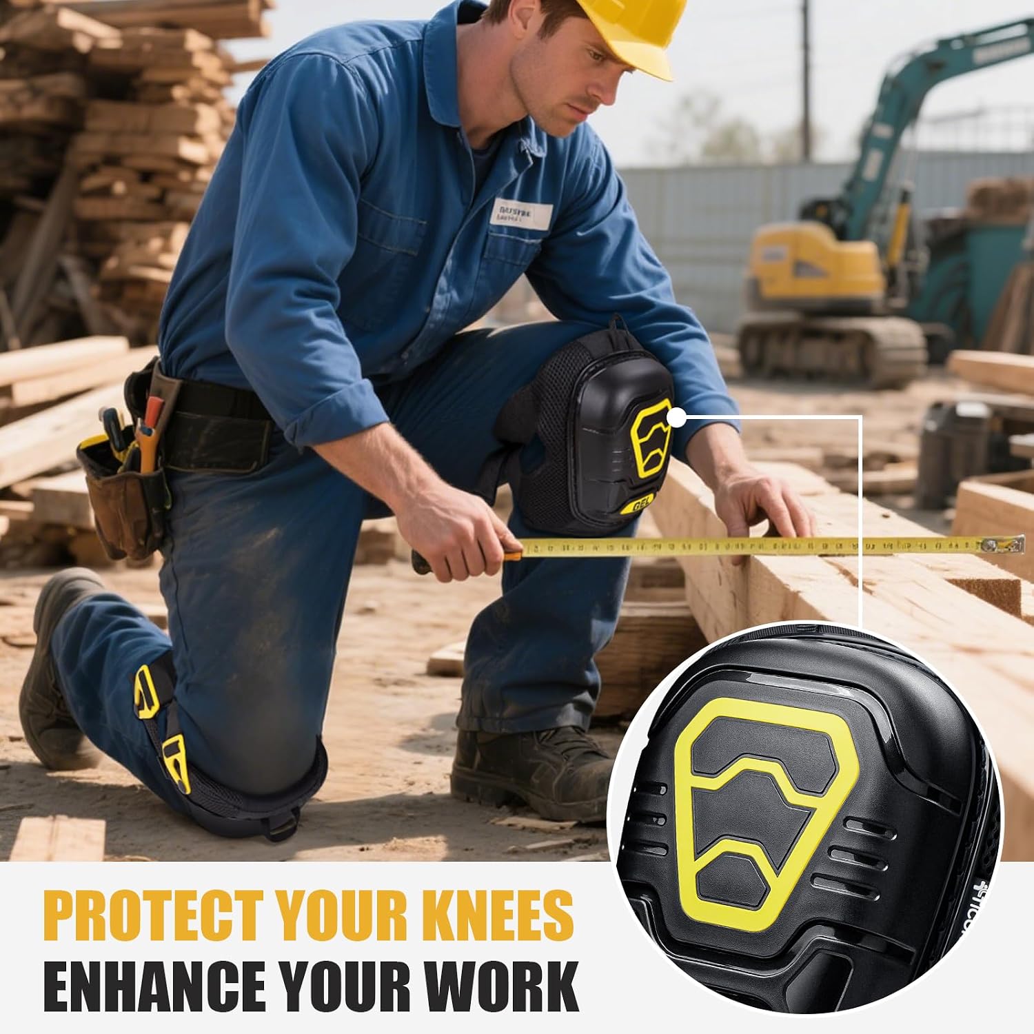 Gel Knee Pads for Work, Professional Heavy Duty Work Knee Pads for Men with Soft Foam and Gel Cushion for Men