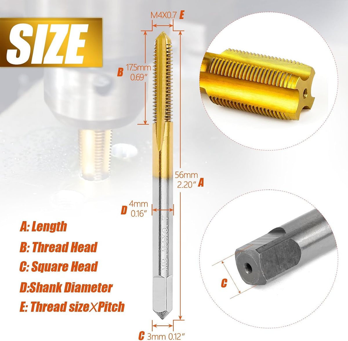 2Pcs M4 X 0.7 Thread Tap for Metal, M4 X 0.7 M2 HSS Thread Milling Tap