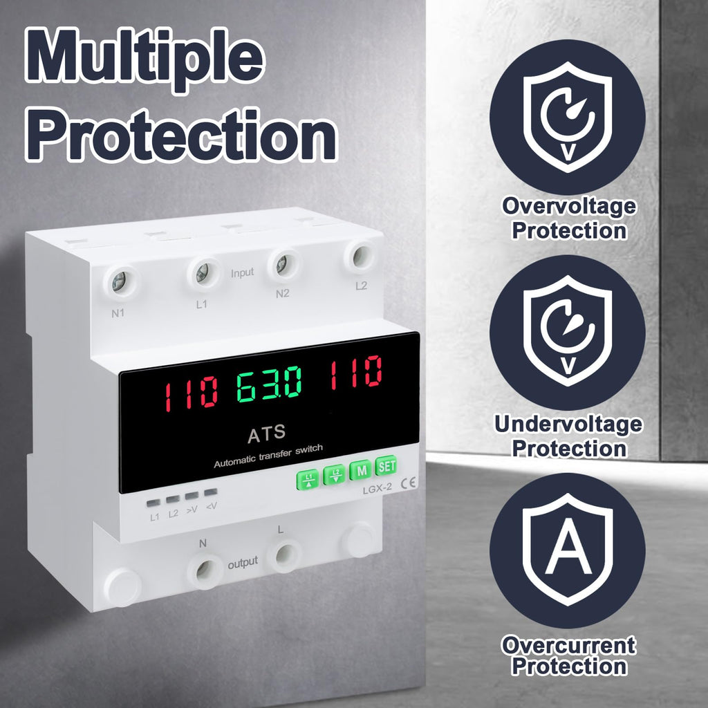 63A 110V Automatic/Manual Transfer Switch Dual Power 2P ATS for Generator