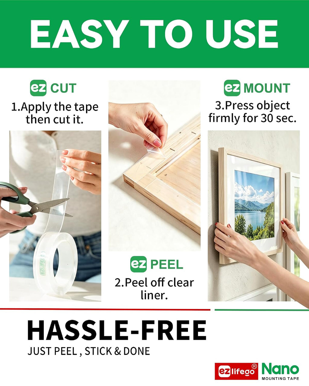 Heavy Duty Invisible Bond Nano Double Sided Mounting Tape, 2-Pack