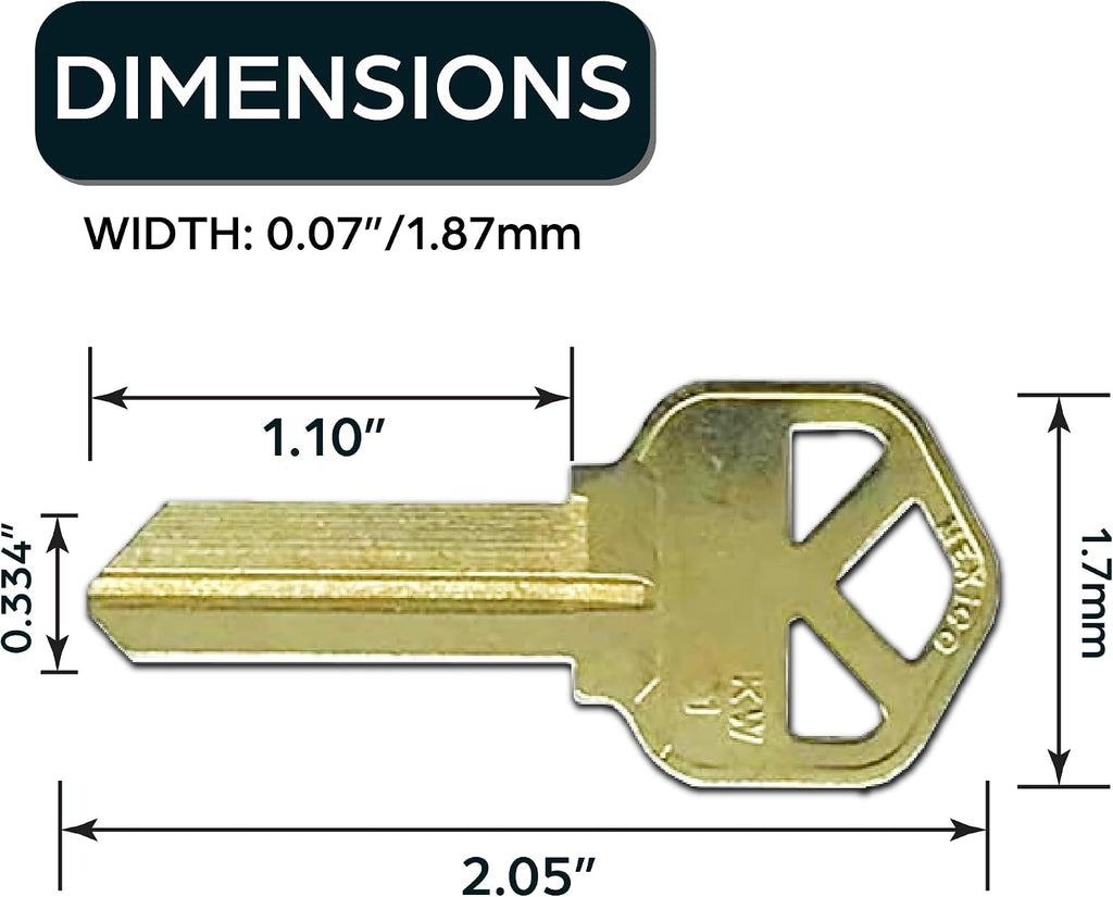 KW1 Key Blanks (10 Pack) – Premium Brass, Easily Customizable, Perfect Fit for KW1 Locks