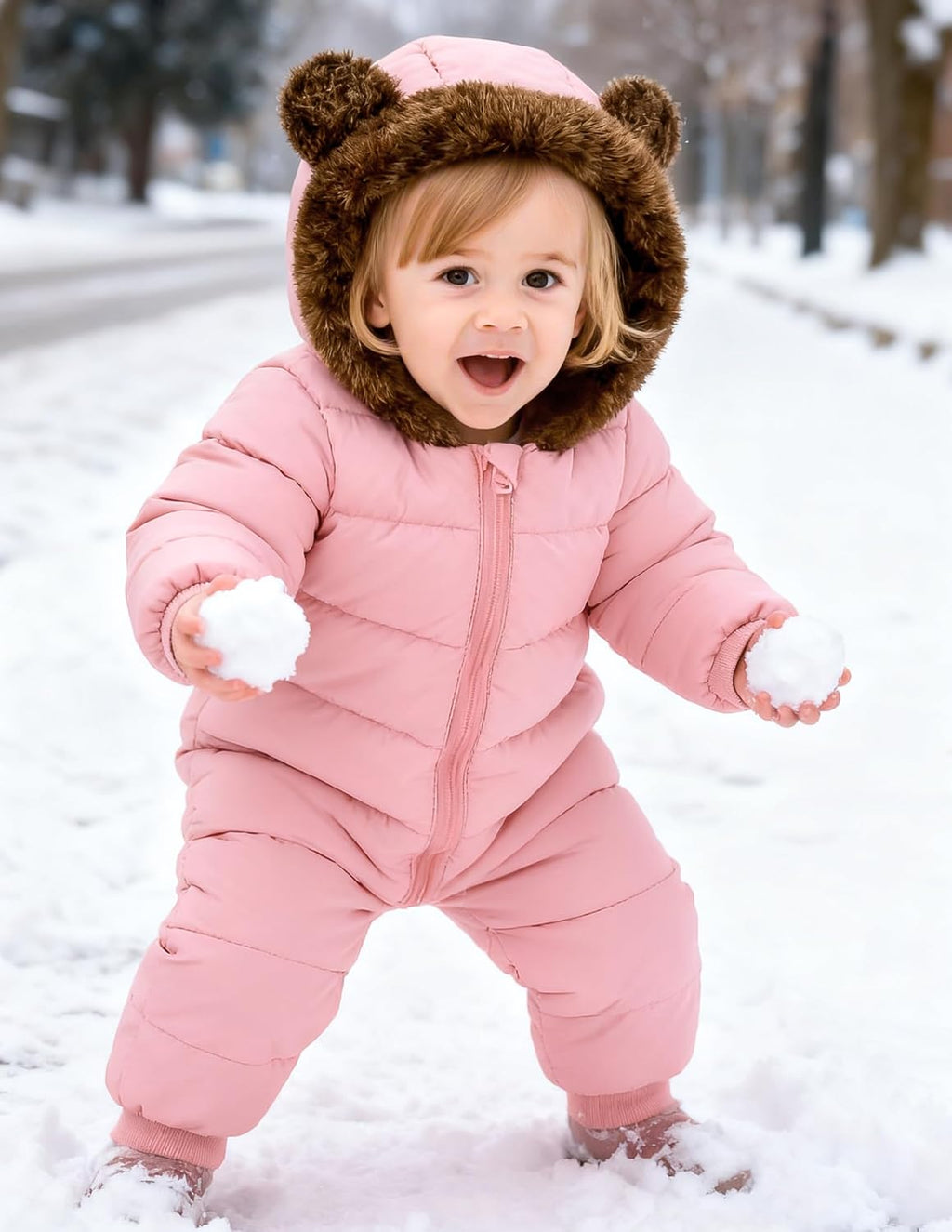 Baby Boy Snowsuit Fleece Toddler Coat 0M-3T Winter Suit with Hood | Long Sleeve Windproof Warm Fleece Cuff Sleeves