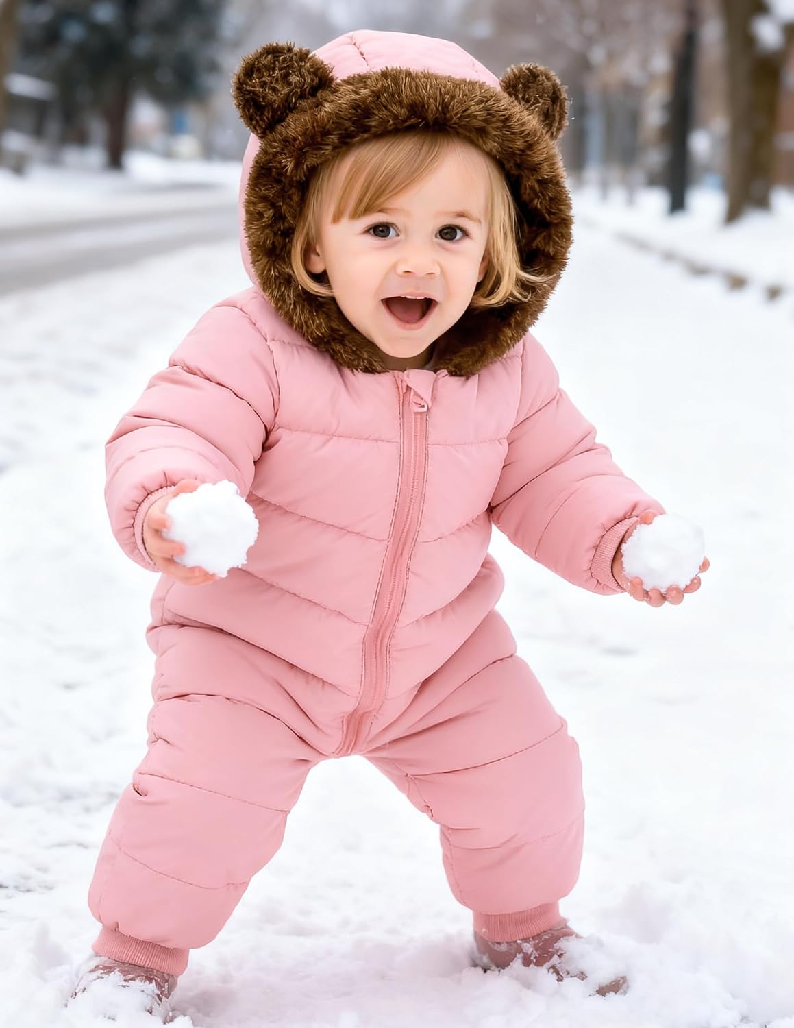 Baby Boy Snowsuit Fleece Toddler Coat 0M-3T Winter Suit with Hood | Long Sleeve Windproof Warm Fleece Cuff Sleeves