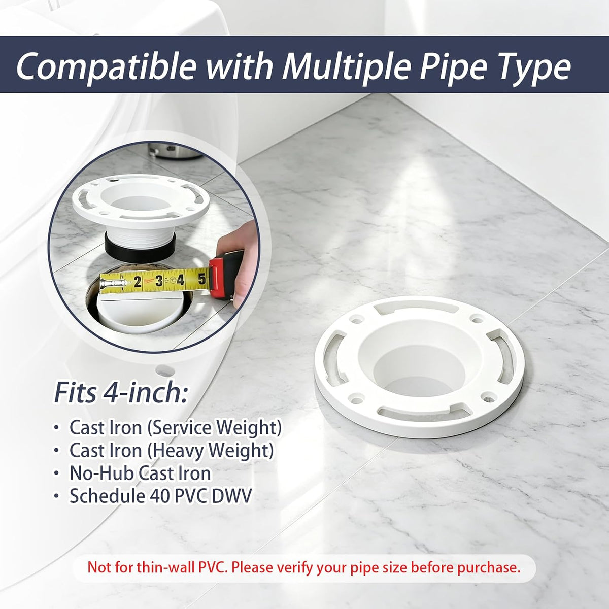 2-Pack 4" PVC Toilet Flange Replacement for Inside Cast Iron Pipe