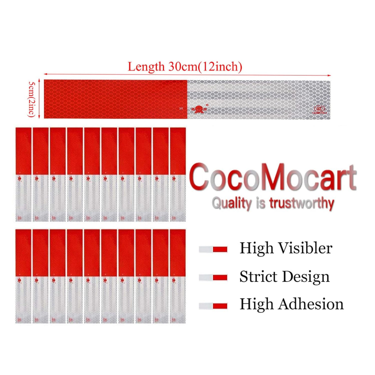 Reflective Tape 2" × 12" 20 Pack Red/White Trailer Reflector