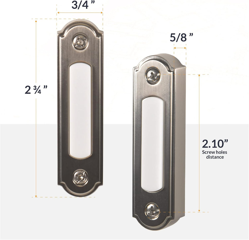 LED Lighted Metal Door Chime Push Button (Satin Nickel) | Surface Mount Lighted Door Bell Button | Replacement Wired