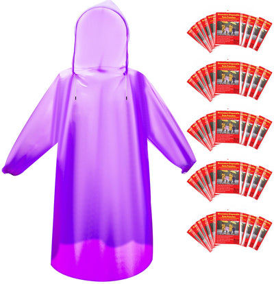 6, 20 & 50 Pack Disposable Rain Ponchos for Adults, Waterproof PE with Drawstring Hood and Elastic Cuffs