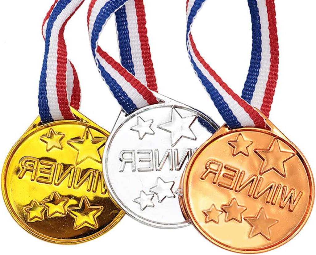 40 Pieces Plastic Gold Winner Award Medals Bulk for Sports, Games Competitions, Party Favors and Decorations