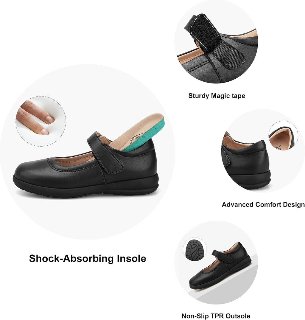 Girls Mary Jane Shoes School Uniform Flats Dress Shoes Church (Little/Big Kids) | Hook-and-loop closure, Cushioned
