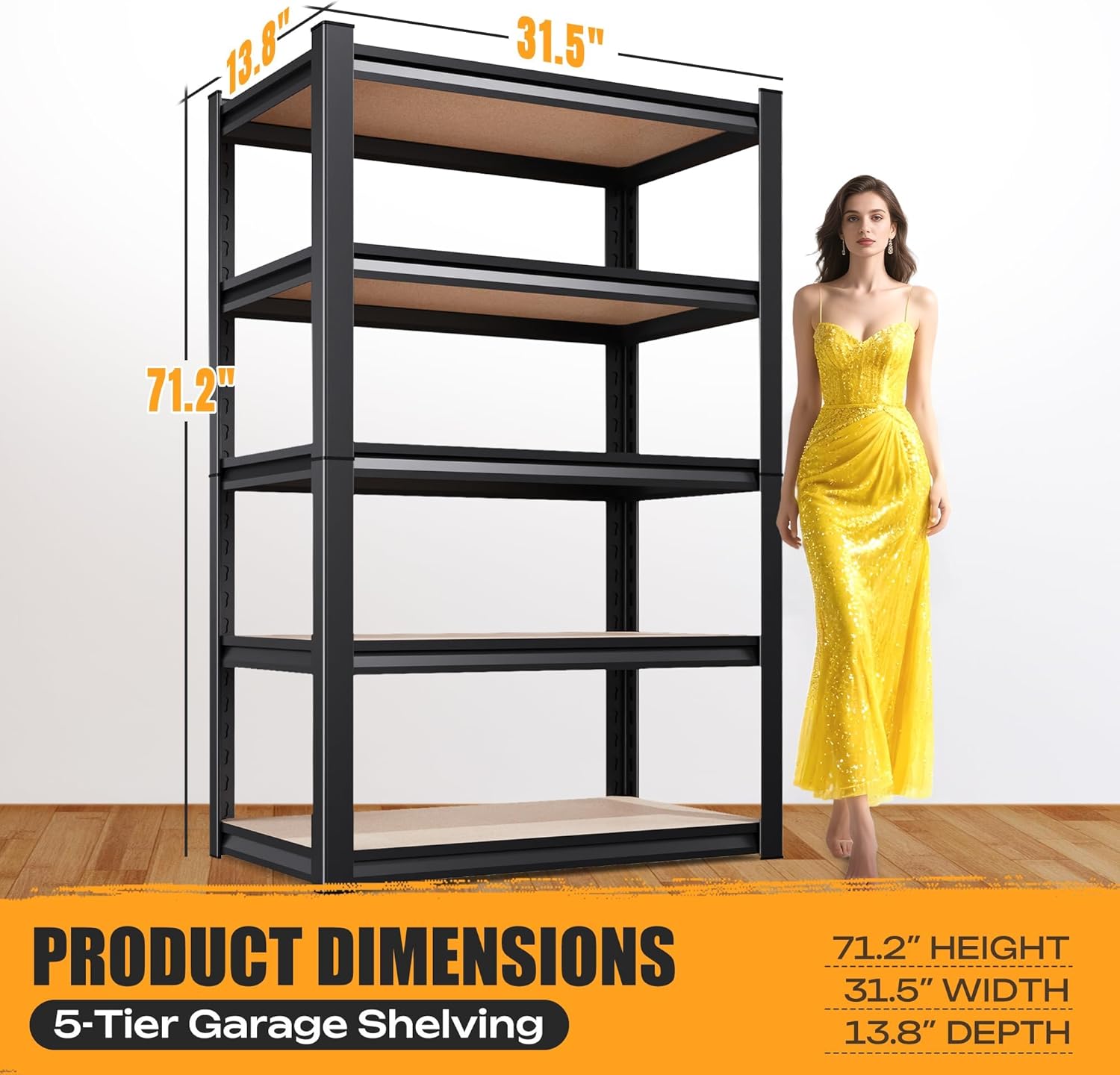 5-Tier Garage Shelving Heavy Duty Storage Shelves, Adjustable Shelving Unit, Utility Garage Organizer Shelf for
