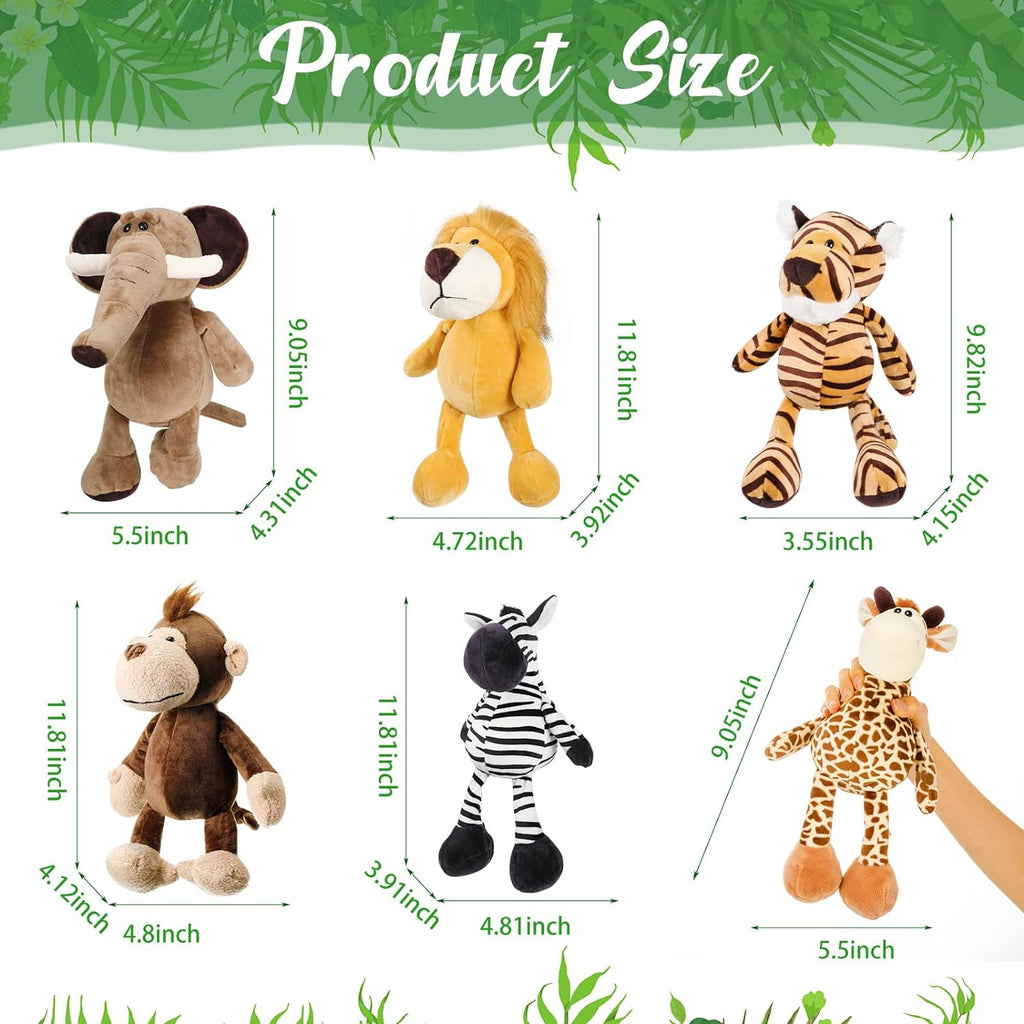 6 Pieces Safari Stuffed Animals Plush Jungle Animal Toys Set for VBS 2026 Decorations Lion Elephant Zebra Giraffe