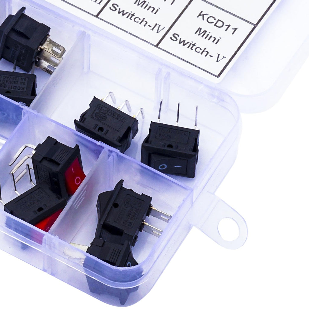 Rocker Switch PCB Switch Assortment Kit,KCD11 Mini Rocker Switch 2Pin 3Pin ON/Off Switch Panel Mount Latching Rocker Switch for Electronic Applications (KI-RK-KCD11)