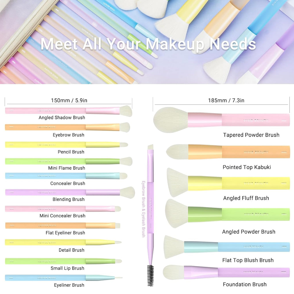 Makeup Brush Set, 18 Pcs Makeup Brushes with 2 Sponges & Travel Bag, Colorful Make up Brushes for Foundation Powder