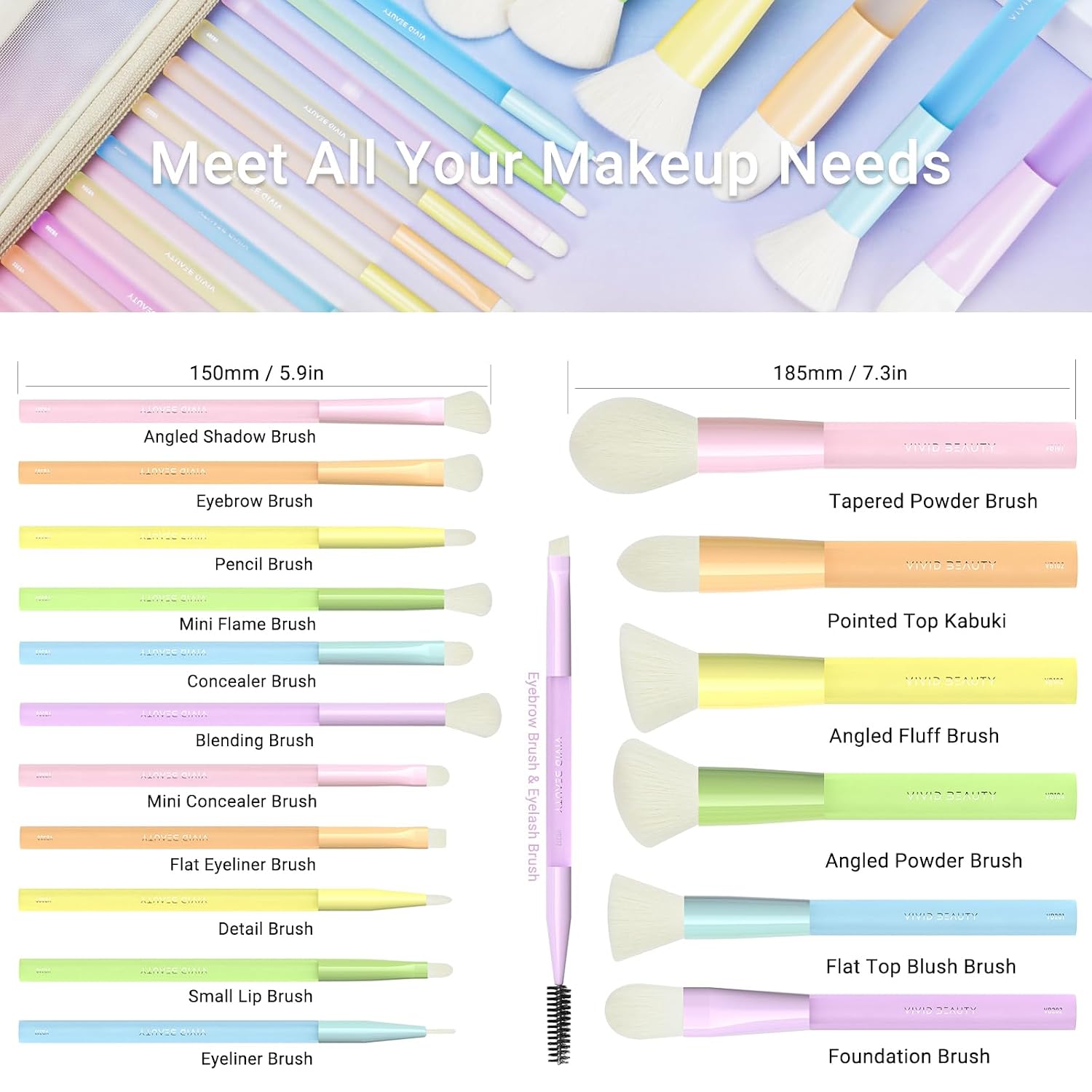 Makeup Brush Set, 18 Pcs Makeup Brushes with 2 Sponges & Travel Bag, Colorful Make up Brushes for Foundation Powder