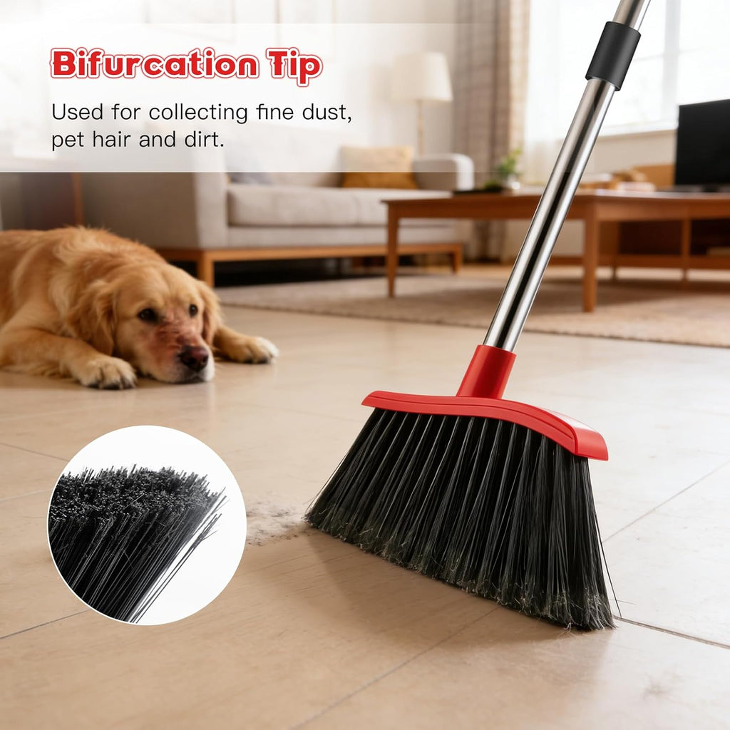 Broom and Step-on Dustpan Set, 59-in Adjustable Long Handle Broom with Dustpan Combo Set Outdoor Angle Broom for