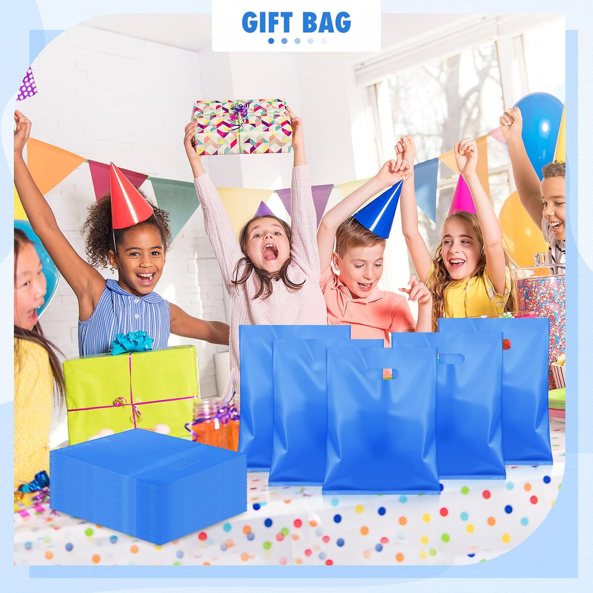 500 Pcs Plastic Merchandise Bags with Die-Cut Handles, Blue