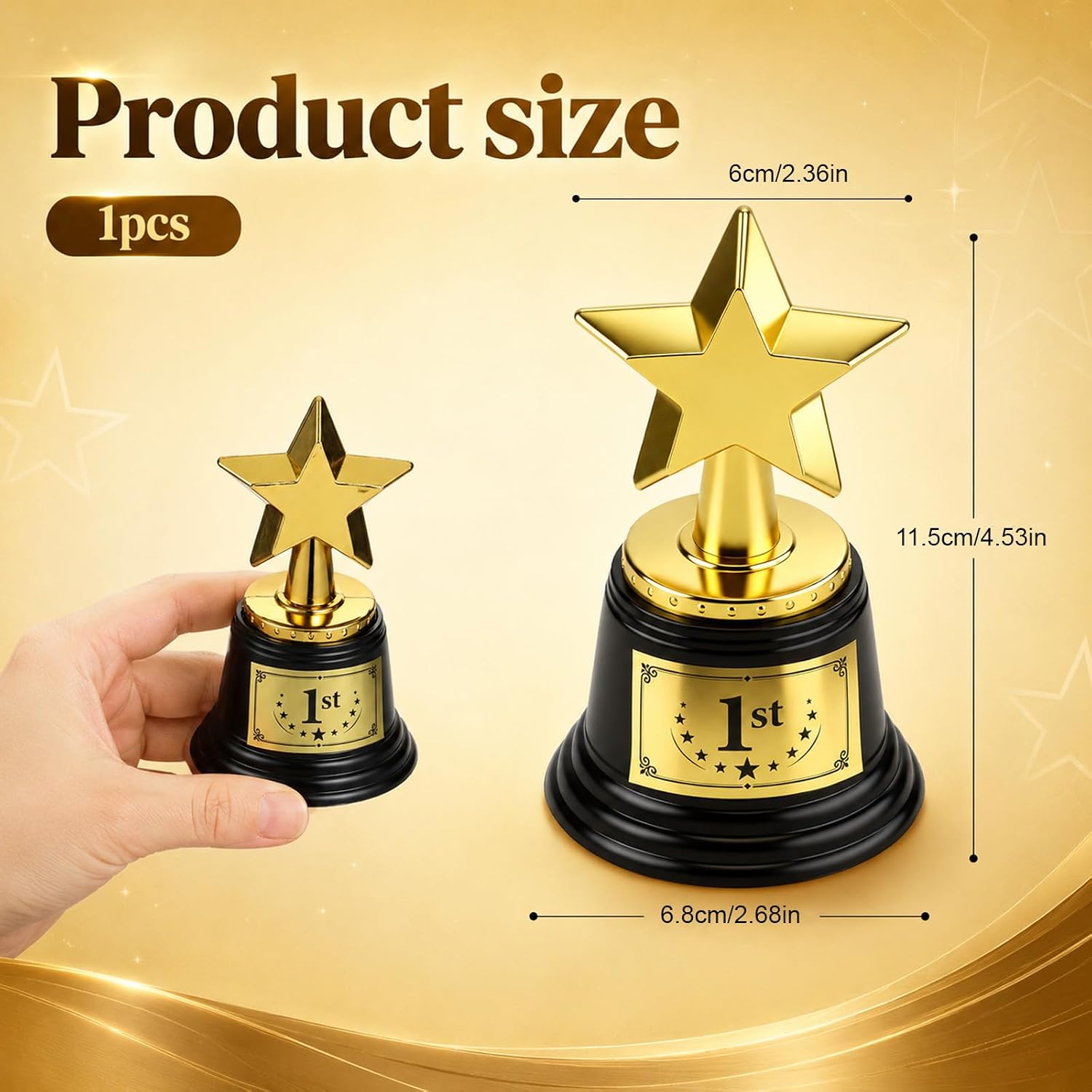 Small Trophy Star Cups 4.5" Gold Plastic Trophy with Pre-Attached 1st Place Label First PlaceTrophy Award Cup for