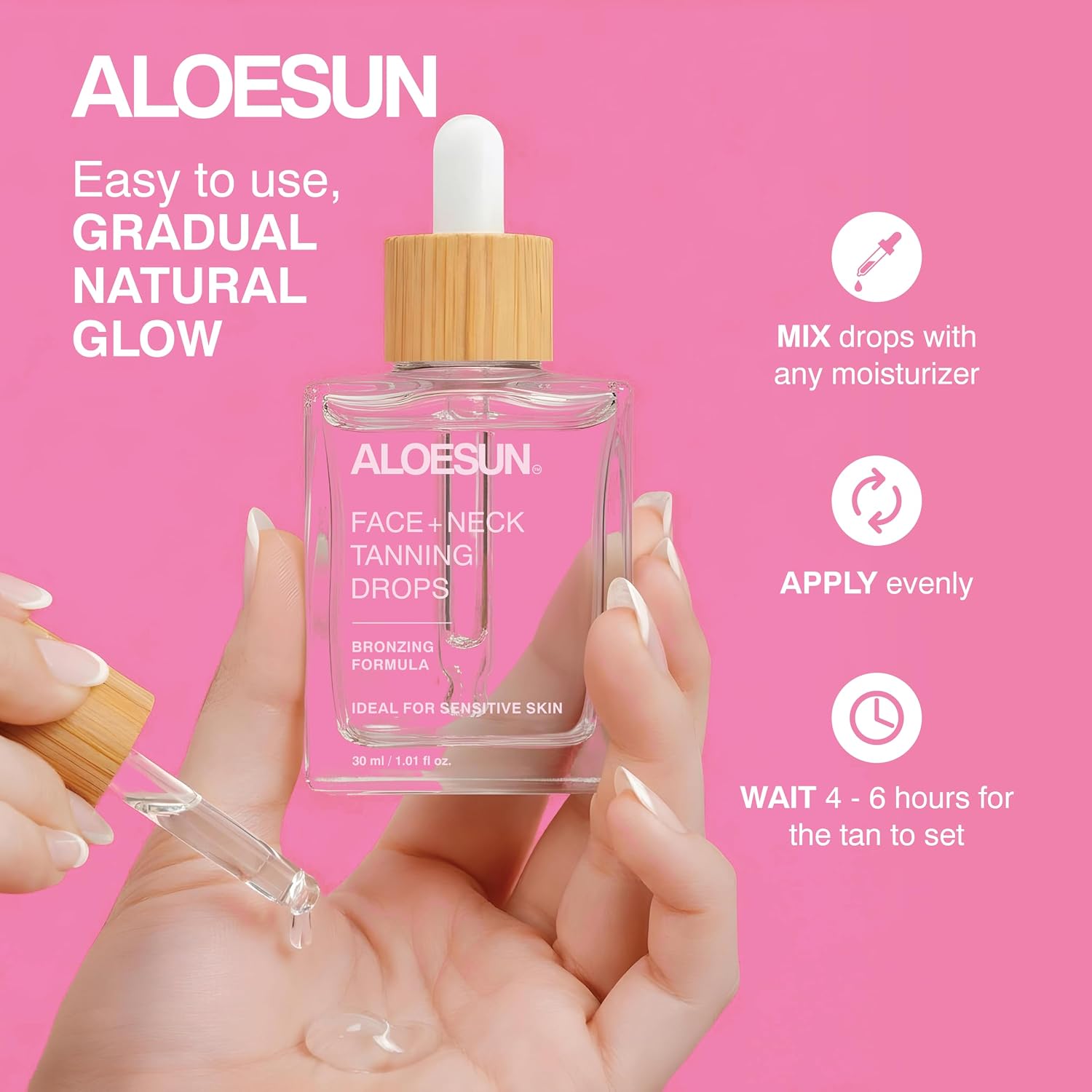 Self Tanning Drops for Face & Body - Gradual Self Tanner Drops - Sunless Tanning - Streak-Free Bronzing - Hyaluronic