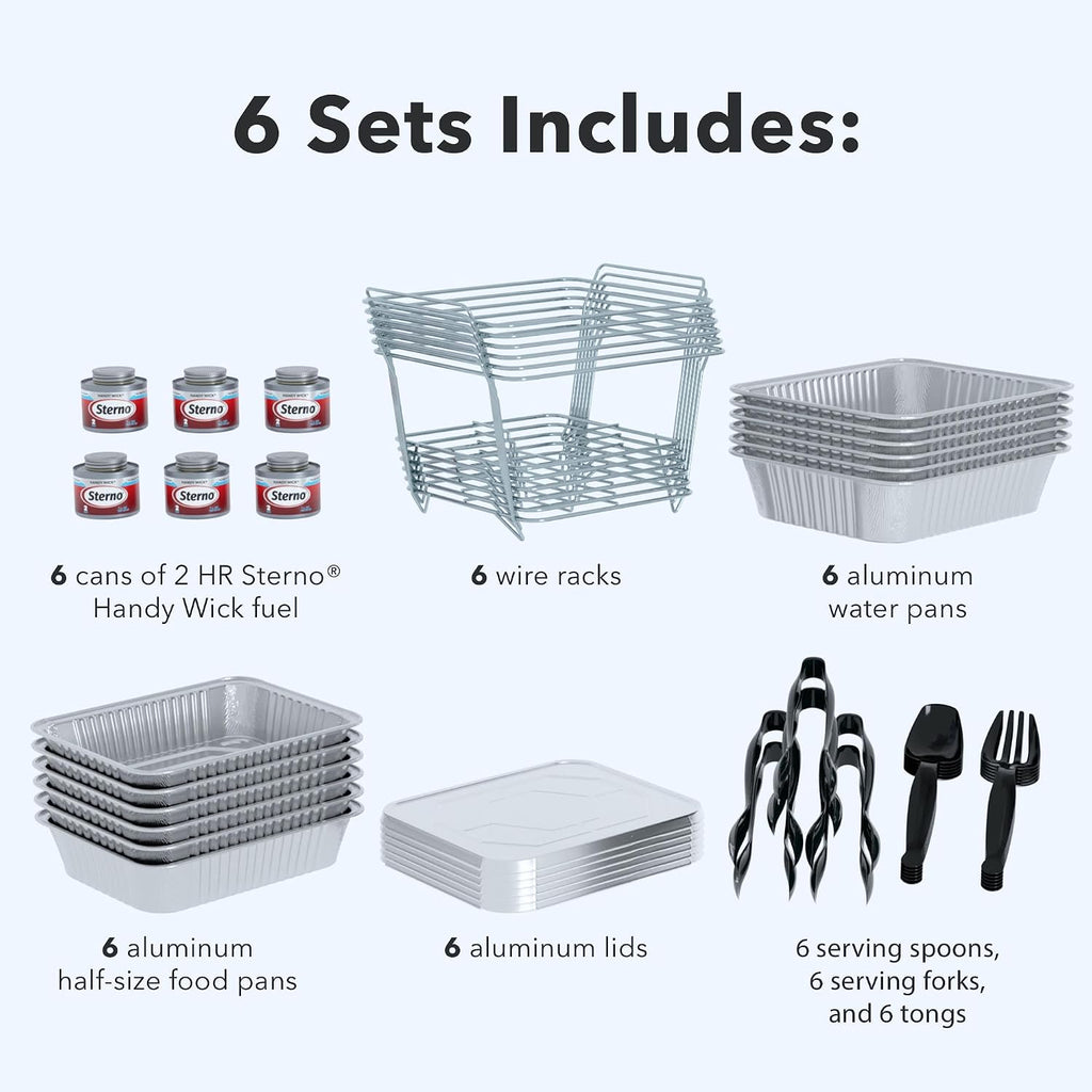 Half Size Disposable Chafing Dish Buffet Set with Fuel, 6 Pack