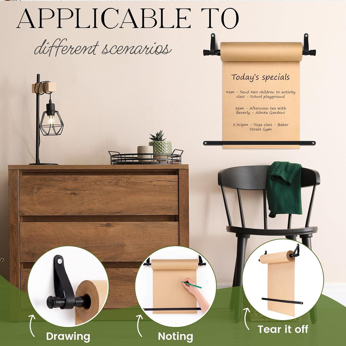 15.5" Kraft Paper Roll Dispenser Wall Hanging with 30m List Note