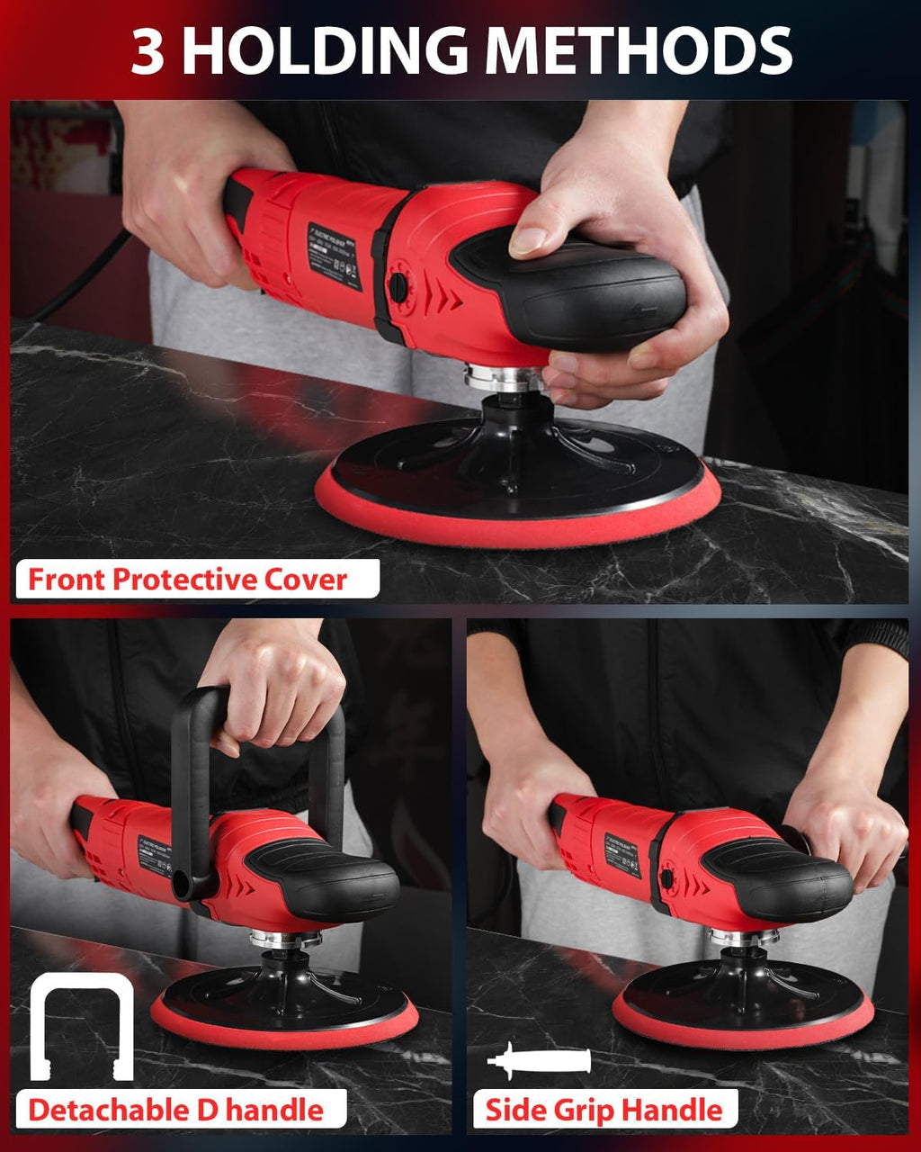 Car Rotary Buffer Polisher Waxer 1200W 6 Speeds, 4*6” Polish Pad | 6"&7" Backing Plates, 1000-3500 RPM, Sanding