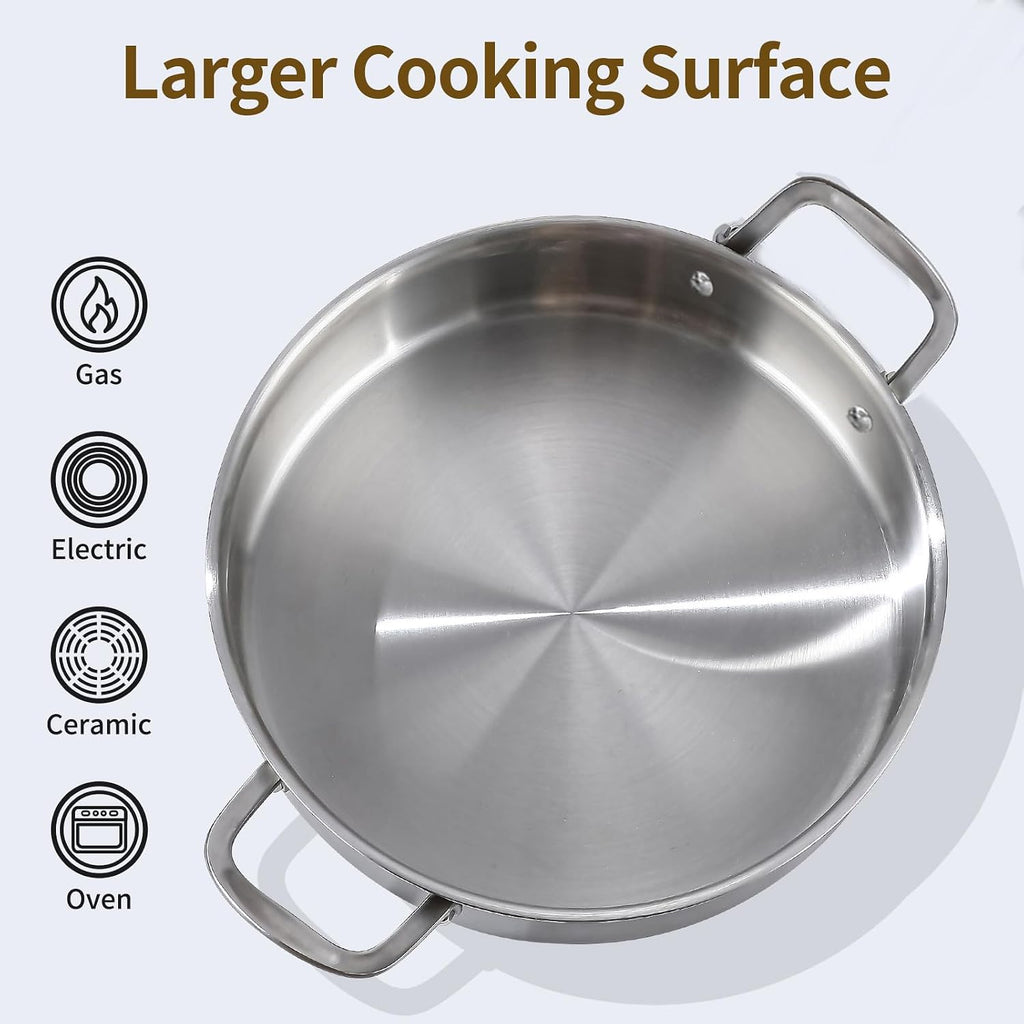 Tri-Ply Stainless Steel 5 Quart Braiser Pan with Lid