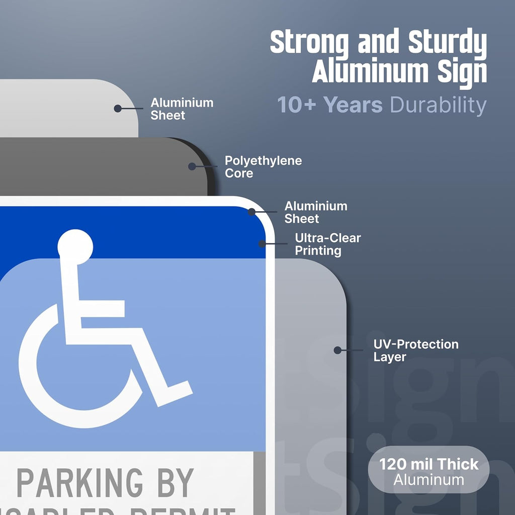 Basics 18 x 12 inch “Parking By Disabled Permit, Tow-Away Zone” Handicap Parking Sign, 120 mil Aluminum Composite