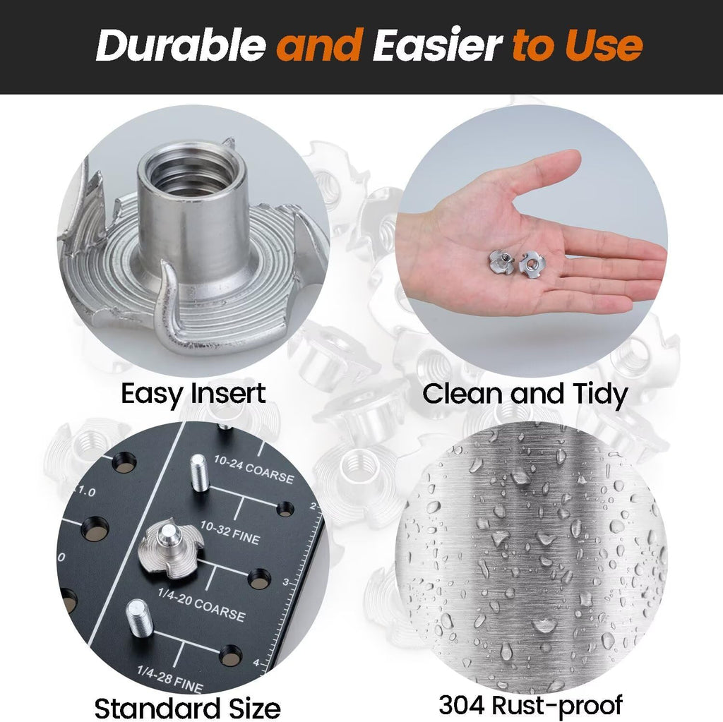 304 Stainless Steel T-Nuts 4-Pronged M8 (25 PCS)
