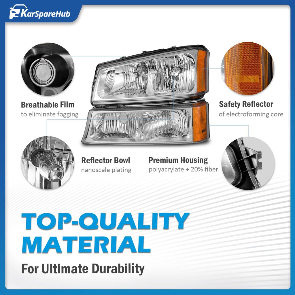 Headlights with High/Low Beam Bulbs for 2003-2007 Chevy Silverado