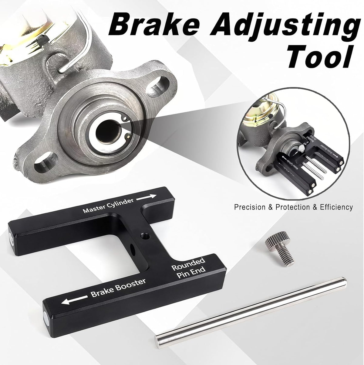 Aluminum Brake Booster Rod Adjustment Tool, Brake Master Cylinder Depth Checker Fits Most Boosters with Adjustable Pins for Accurate Pedal Travel (Black)