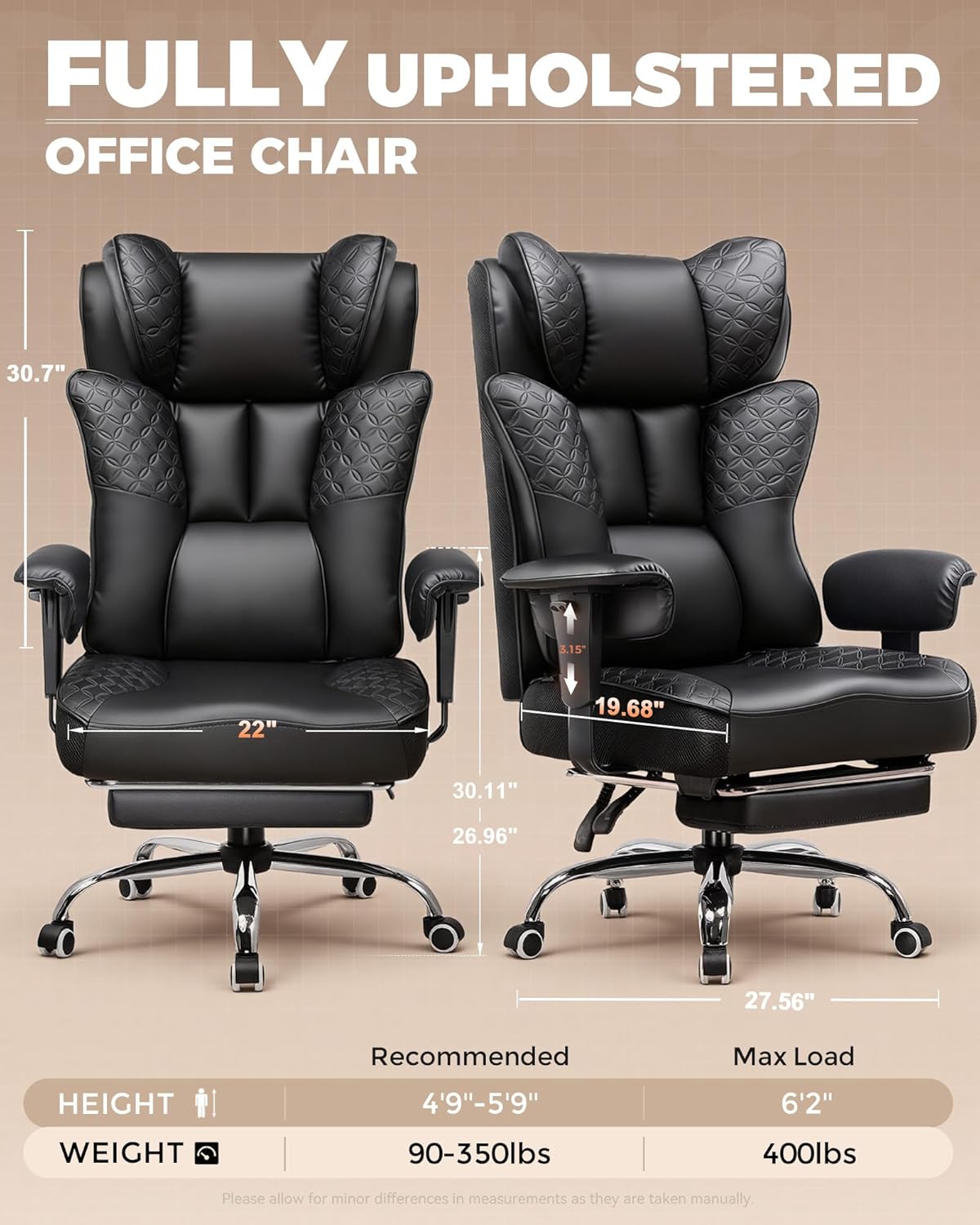 Big and Tall Office Chair Wide Ergonomic Gaming Chair with Deluxe Embossing Designed Leather with Foot