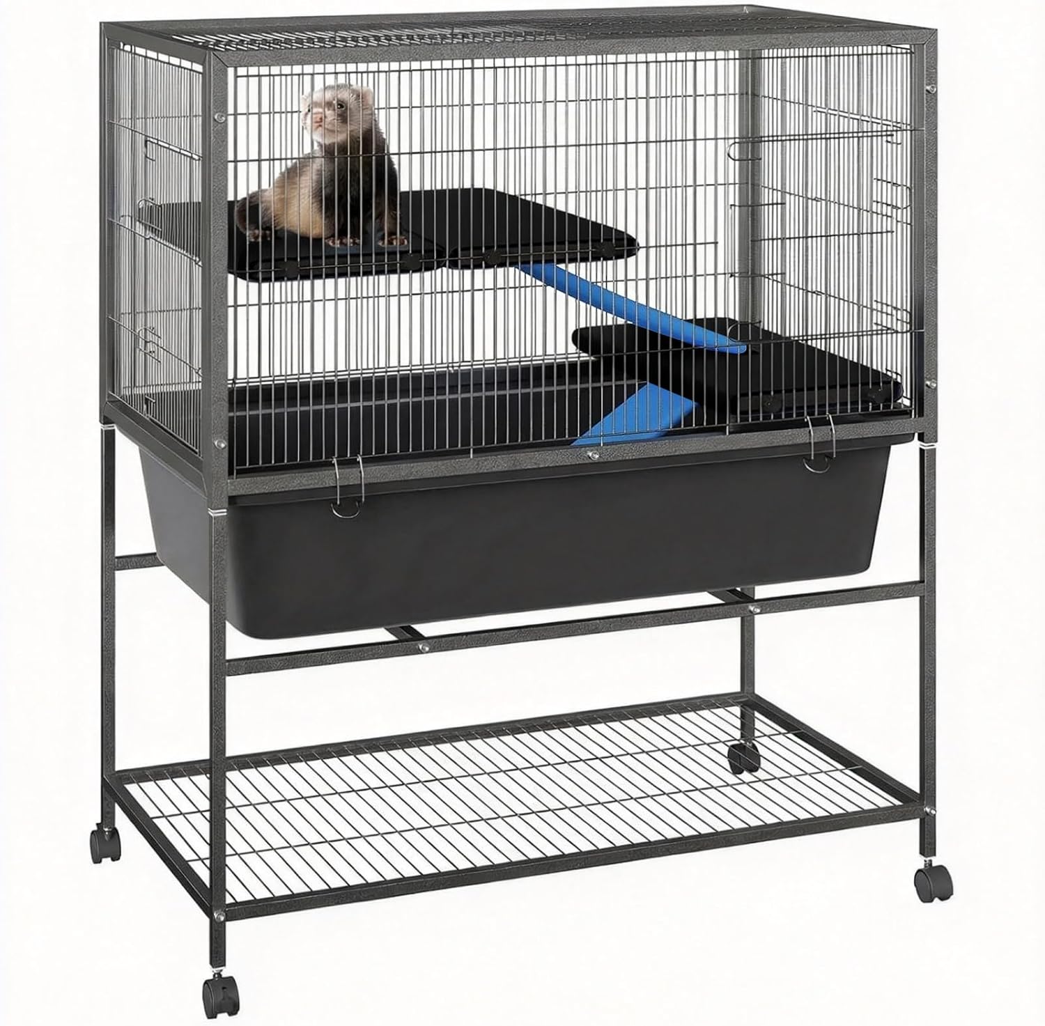 Ferret Cage, 40.4" h Large Ferret Nation Cage with 3 Removable Platforms, Deep Tray, Storage Shelf, Metal Small