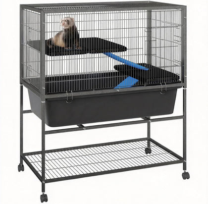 Ferret Cage, 40.4" h Large Ferret Nation Cage with 3 Removable Platforms, Deep Tray, Storage Shelf, Metal Small