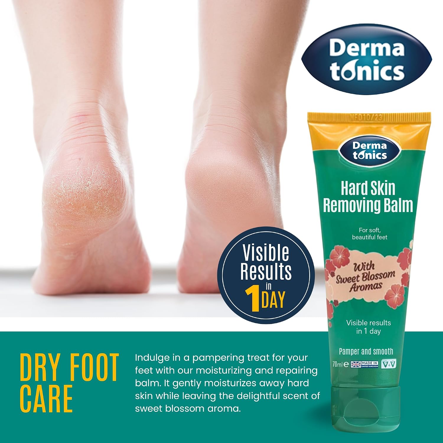 Hard Skin Removing Balm for Feet, 70ml | Foot balm for rough, callused feet, sweet blossom aroma, vegan friendly