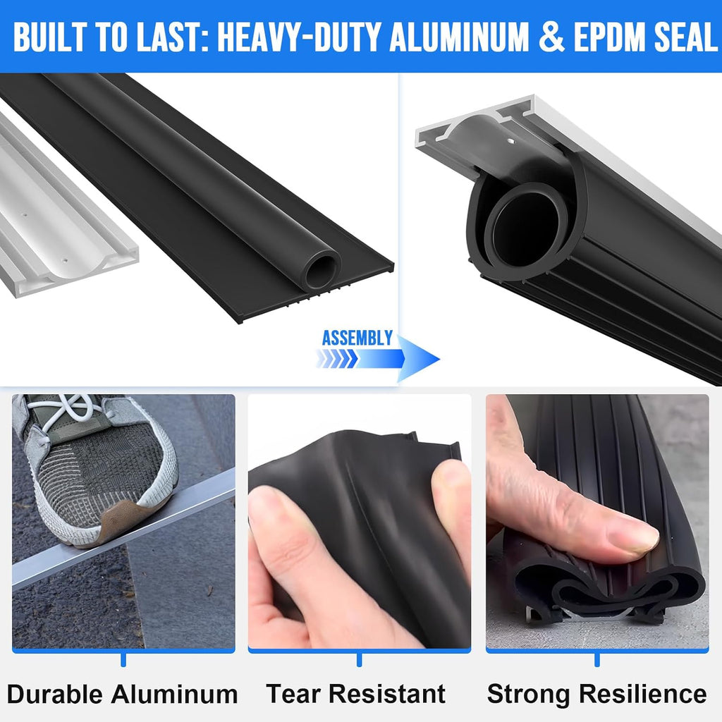 16.5 FT Garage Door Seal Bottom Kit - Heavy Duty EPDM Rubber U+O Ring Weather Stripping with Pre-drilled Aluminum