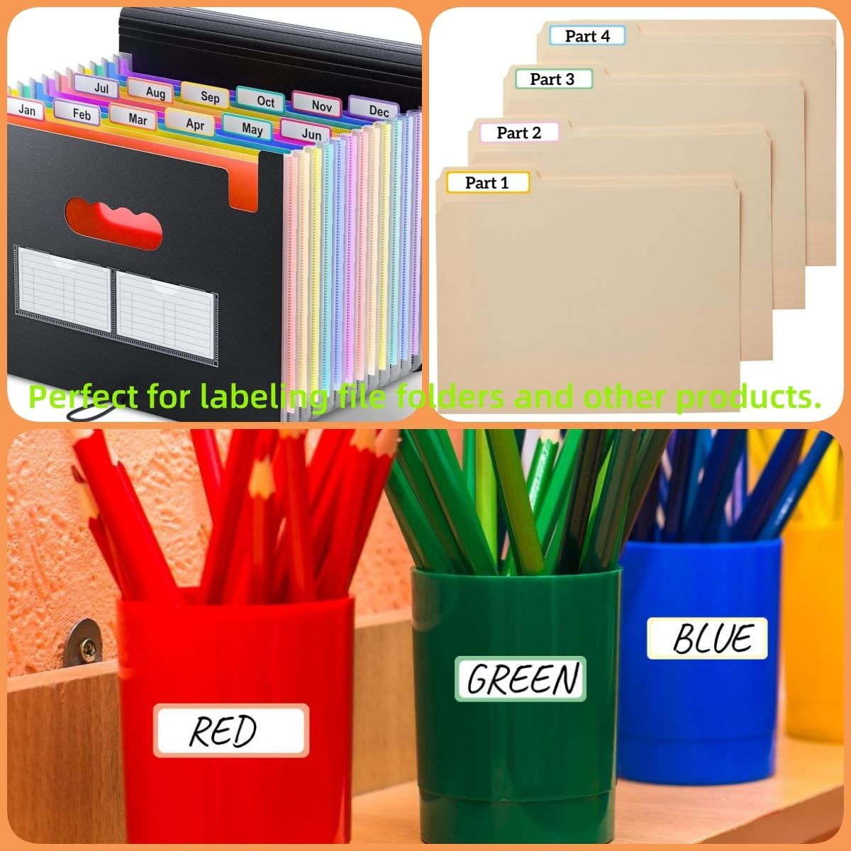 Waterproof Removable Name Labels, Colored Border Bottles Labels 320, Write-on Label Colorful Name Tags for Office