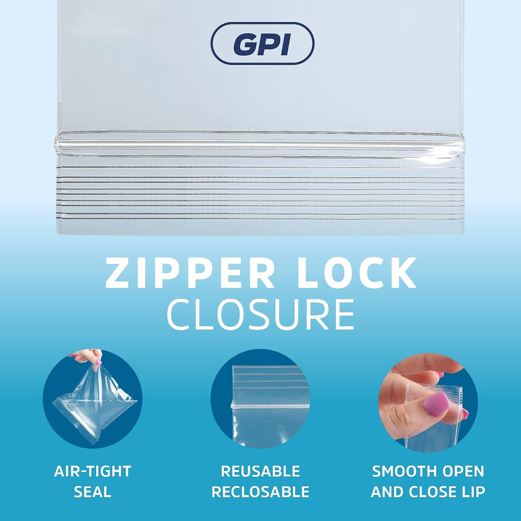 5" x 7" Zip Bags, 100 Pack, 6 Mil Extra Heavy Duty, Reclosable, GPI POLY