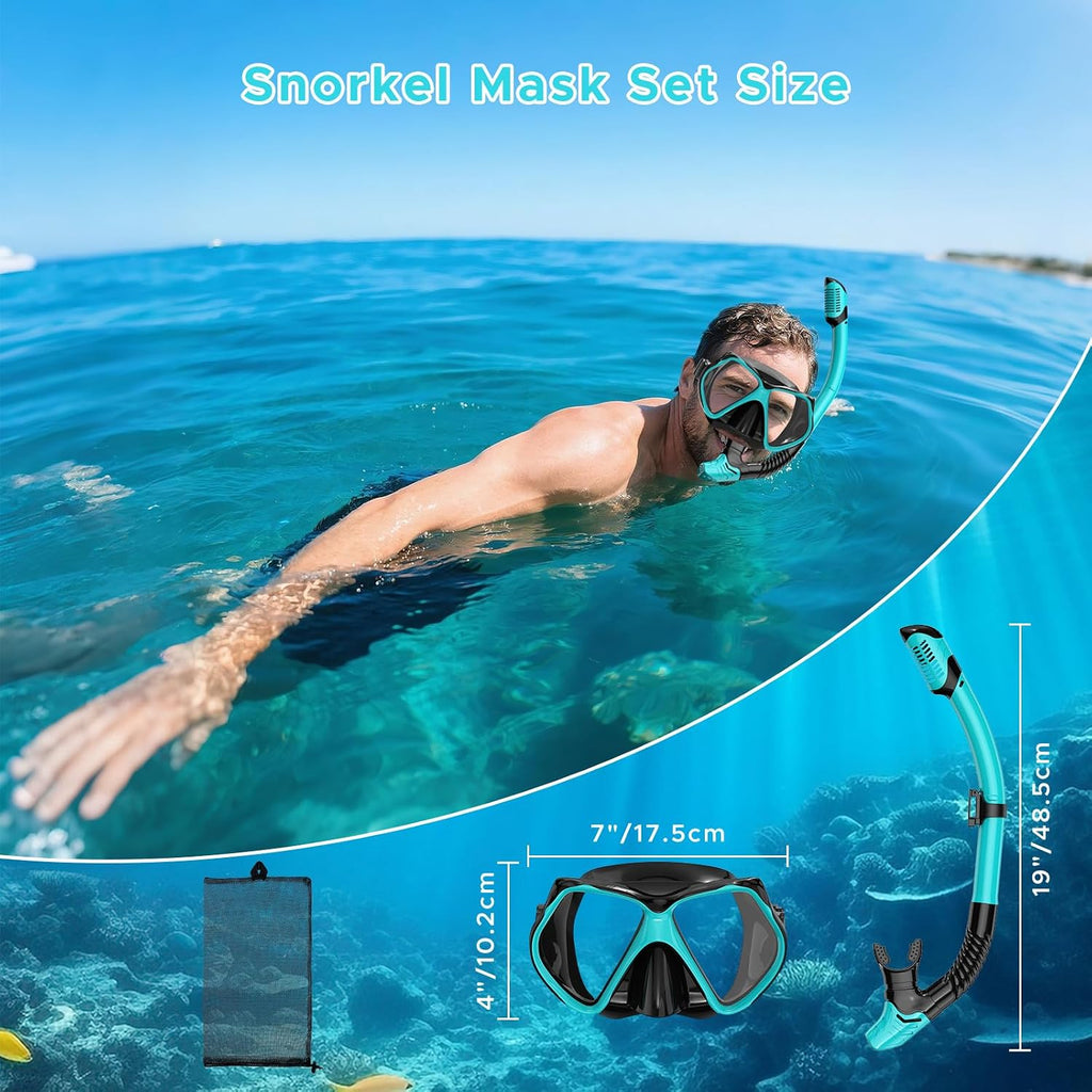 Snorkeling Gear for Adults, Dry Snorkel, Mask Set Adult, Diving Scuba Mask, Scuba Gear, Swimming Goggles with Nose