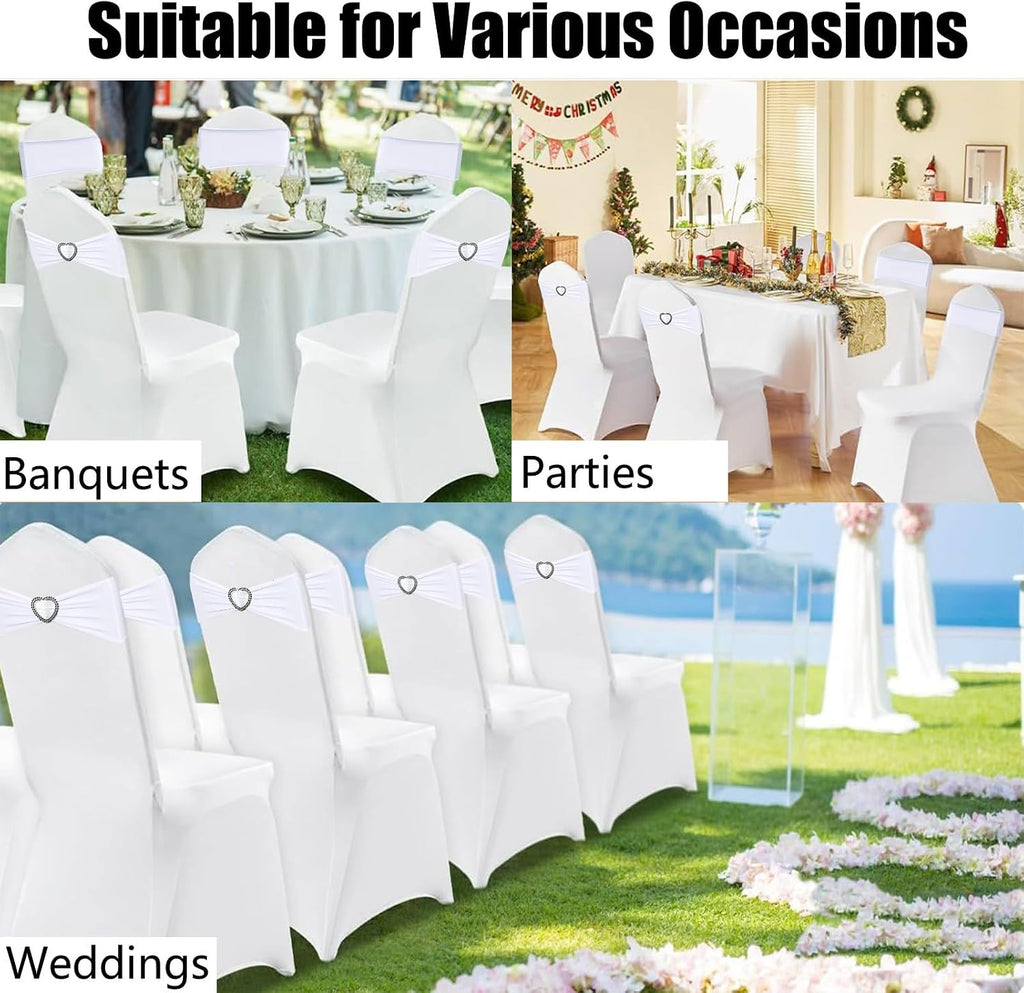 White Spandex Chair Sashes 50 Pack Spandex White Sashes for Chairs Covers Universal Stretch Chair Sashes Band with