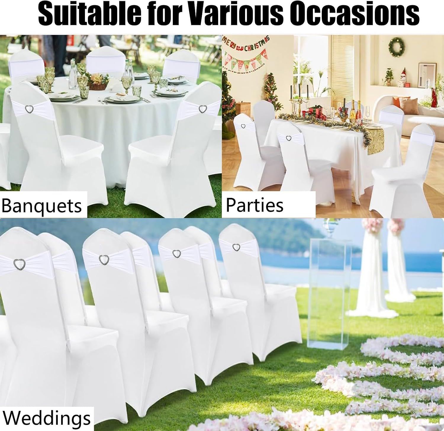 White Spandex Chair Sashes 50 Pack Spandex White Sashes for Chairs Covers Universal Stretch Chair Sashes Band with