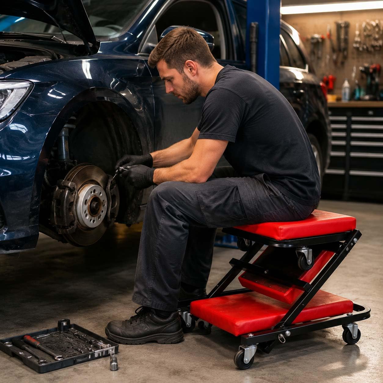 2-in-1 Foldable Mechanic Creeper with PU Cushion and 6 Wheels