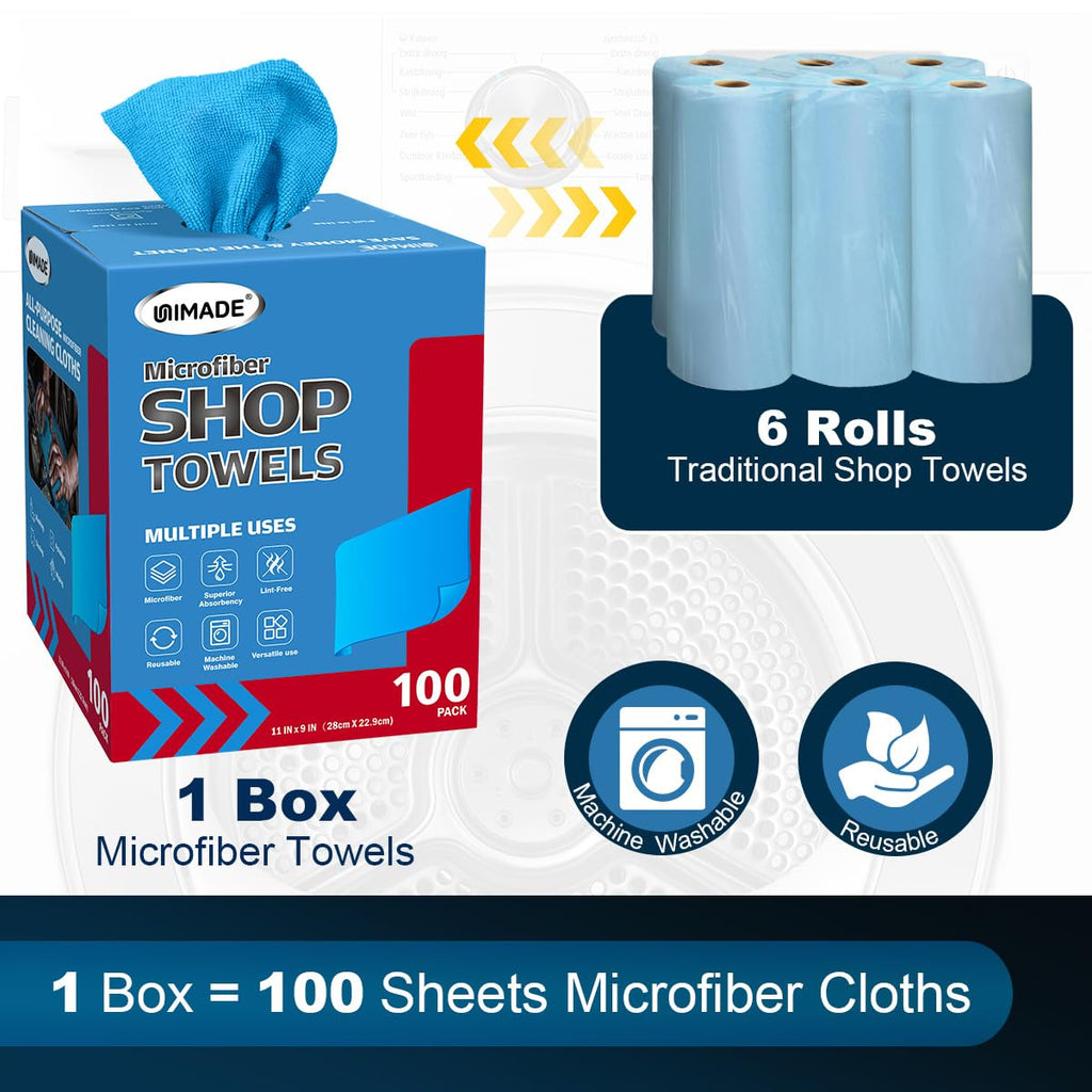 Shop Rags, 100 Sheets Microfiber Cleaning Cloth