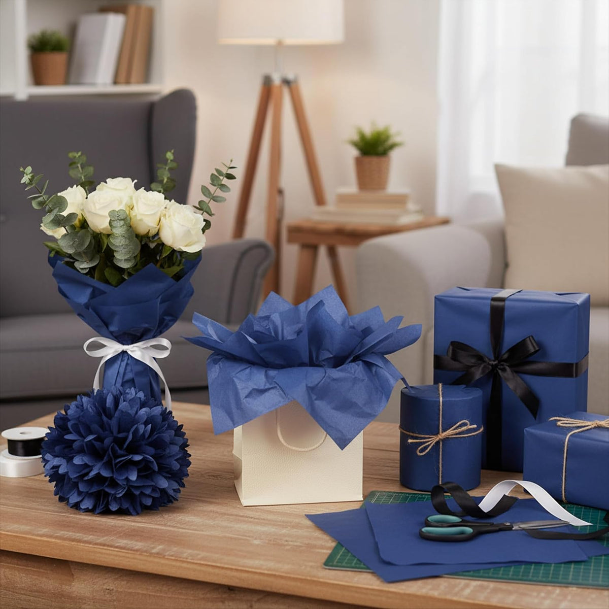 500 Sheets Navy Blue Tissue Paper Bulk 20 x 30 Inch for Rosh Hashanah Gifts